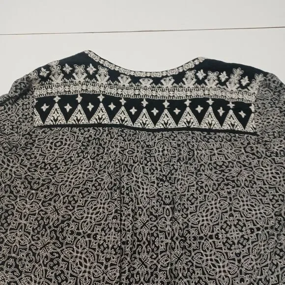 Lucky Brand Womens S Boho High Low Split Back Black Embroidered Paisley Shirt - Picture 5 of 12